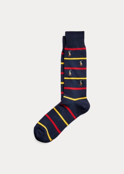 Calcetines Polo Ralph Lauren Hombre Azul Marino - Striped Pony Crew - JEXQI0768